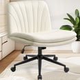 thumbnail image 1 of Neo Chair Office Chair Armless Criss Cross Legged Chair with Wheels, Comfy Home Office Desk Chairs, Adjustable Swivel Padded PU Leather Vanity Task Computer Chair, 1 of 8
