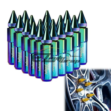Neo Chrome 20 PCS M12X1.50 Lug Nuts Spiked Extended Tuner Aluminum Wheels Rims