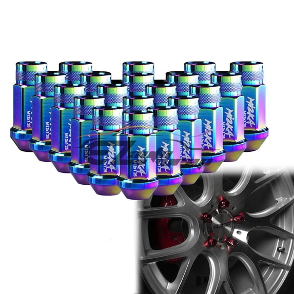 Neo Chrome 20 PCS M12X1.5mm Screw Lug Nuts Short Tuner Aluminum Wheels Rims Cap WN01 Mi2KA