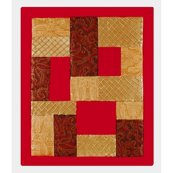 Neo Classic Crimson & Gold Paisley Patchwork 100% Cotton Quilted Christmas Throw Blanket 50" x 60"