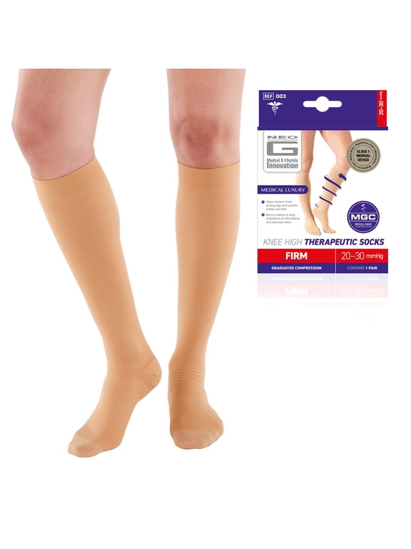 Knee Highs Compression Socks 20-30mmHg Large, Tan
