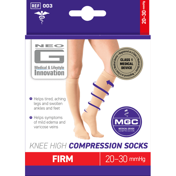 Neo G Knee Highs Compression Socks 20-30mmHg Large, Tan