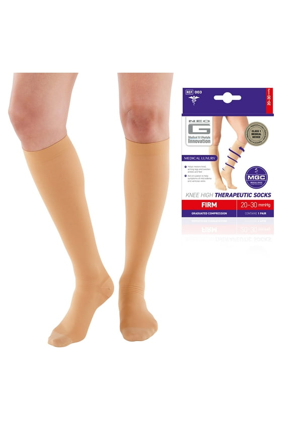 Knee Highs Therapeutic Socks (20-30mmHg) - Medium, Beige