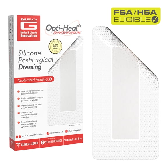 Neo G Opti-Heal Silicone Postsurgical Dressing 3x6 Inch, 2 Count FSA/HSA Eligible