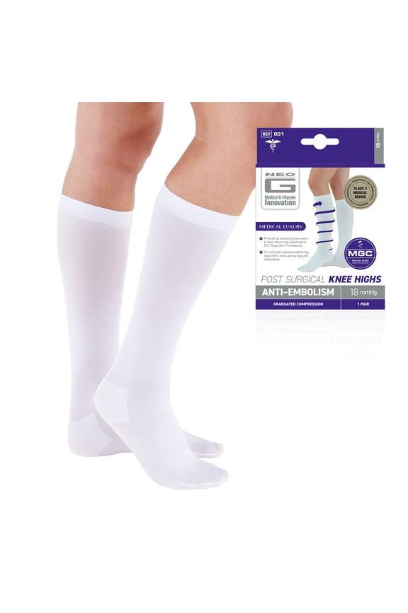 Post Surgical Knee High Anti-Embolism Stockings (18mmHg) - Medium, White