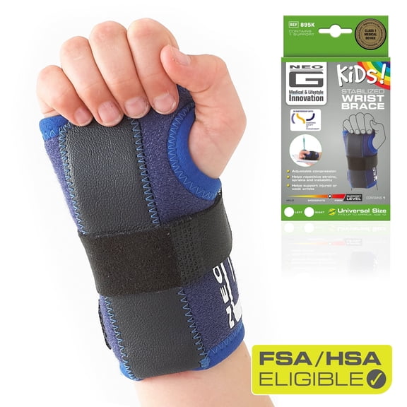 Neo G Stabilized Kids Wrist Brace Support with Metal Splint for Wrist Pain Relief, Arthritis, Strains, Sprains, Instability, Rehabilitation - Adjustable Compression - One size Left Hand