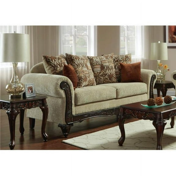 Neo Living NL630-BEIG-15-SOFA Cecilia Ornate Carved Wood Sofa, Beige