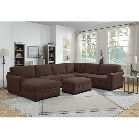 Neo Living NL753-BROW-04-BAND-SEC-STOTT Vera Brown Chaise Sectional with Storage Ottoman, Brown
