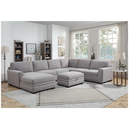 Neo Living NL753-GRAY-04-BAND-SEC-STOTT Vera Gray Chaise Sectional with Storage Ottoman, Gray