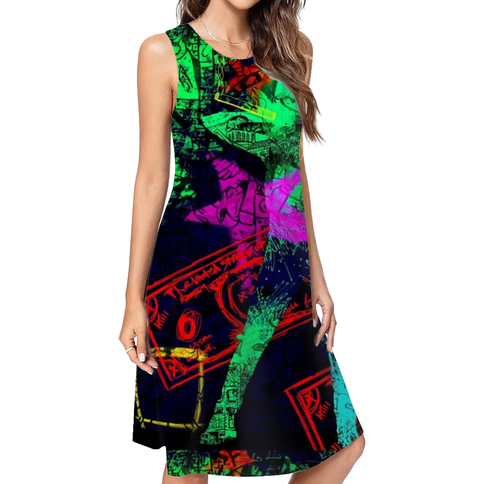 Neo Pop Art Blacklight Glow In The Dark Casual Sleeveless Loose
