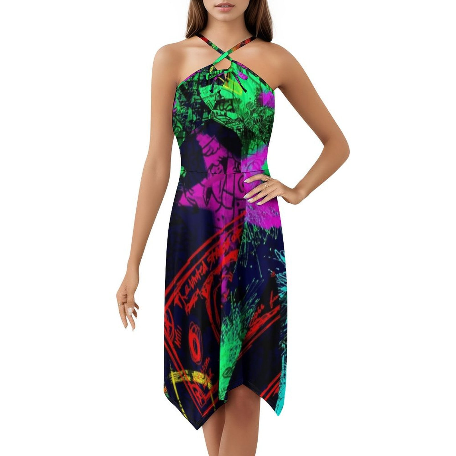 black light party dress Black Light Reactive Twirly Dress: Neon Glow Party Outfit