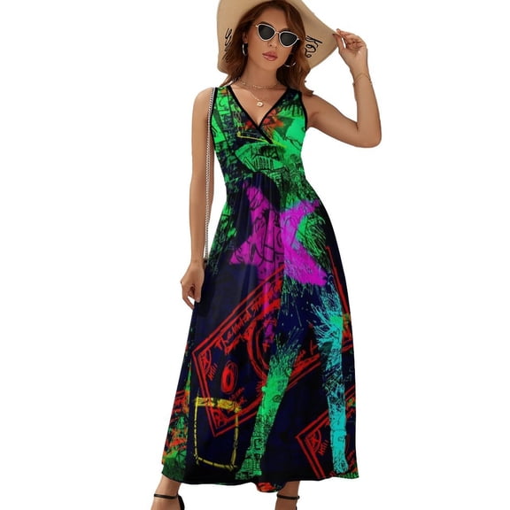 Neo Pop Art Blacklight Glow in The Dark Dress Fashion Boho Beach Long Dresses Female Party Printed Maxi Dress