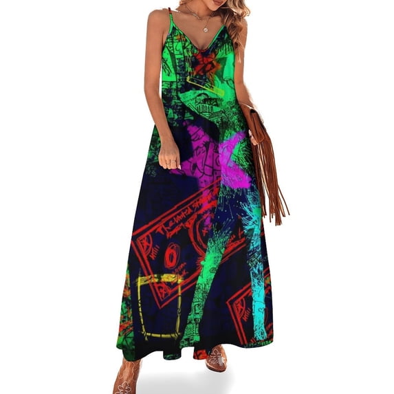 Neo Pop Art Blacklight Glow in The Dark Sleeveless Dress Loose Women's Dress Dresses Luxury Evening Dresses