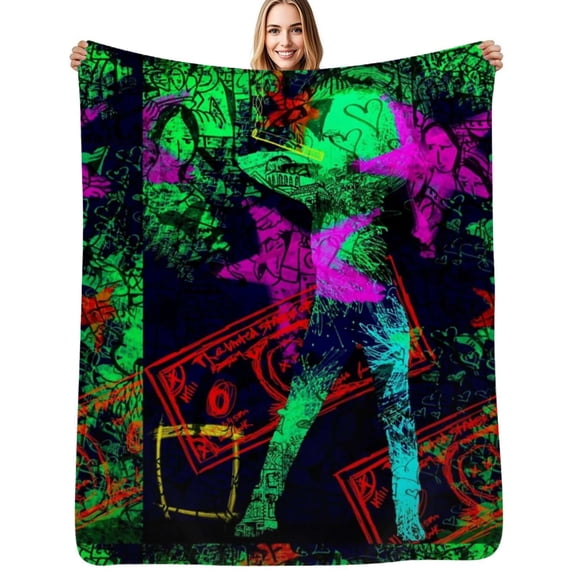 Neo Pop Art Blacklight Glow in the dark Flannel Blankets Soft Throw Blanket Winter Travel Office Outdoor Bedspread