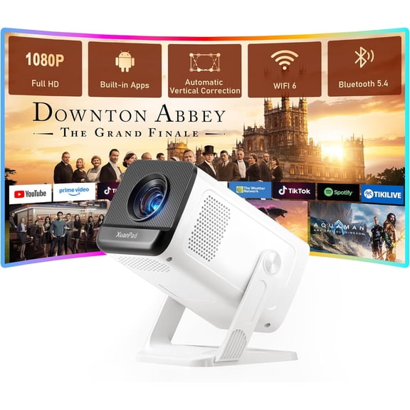 Neo Projector & Built-in Apps Mini Projector with Wi-Fi and Bluetooth, Full HD 1080P Smart Portable Projector with 210 Stand, Auto Vertical Keystone, Compatible with HDMI/USB/TV Stick