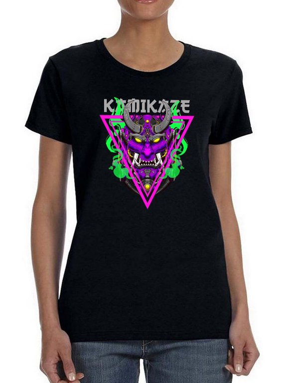 Neo-Punk Oni Mask Shaped T-Shirt Women -Image by Shutterstock, Female Large