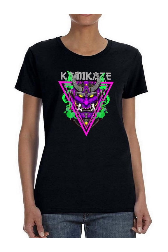 Neo-Punk Oni Mask Shaped T-Shirt Women -Image by Shutterstock, Female Large