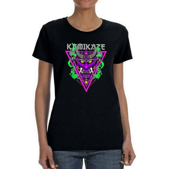 Neo-Punk Oni Mask Shaped T-Shirt Women -Image by Shutterstock, Female XX-Large