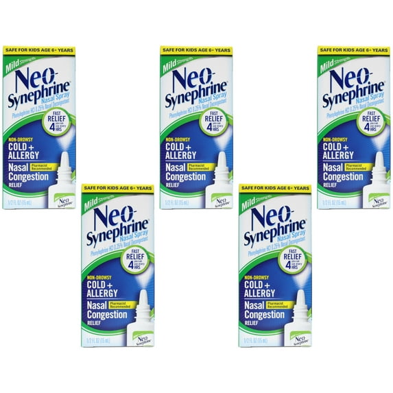 Neo-Synephrine Cold and Allergy Nasal Spray Mild Formula, 0.5 fl oz (5 Pack)