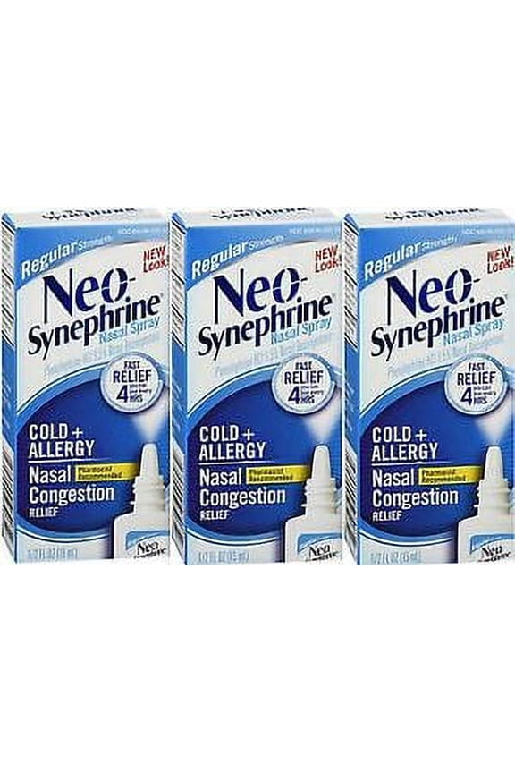 Neo-Synephrine Nasal Decongestant Spray Regular Strength 15ml ( 3 pack ) BLUE