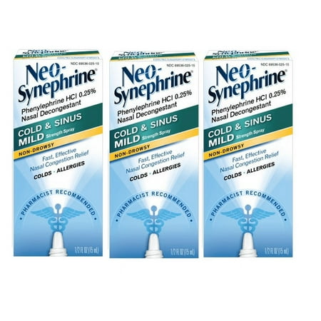 Neo-Synephrine Nasal Spray, Mild Formula, 0.5 Ounce Bottlepack of 3