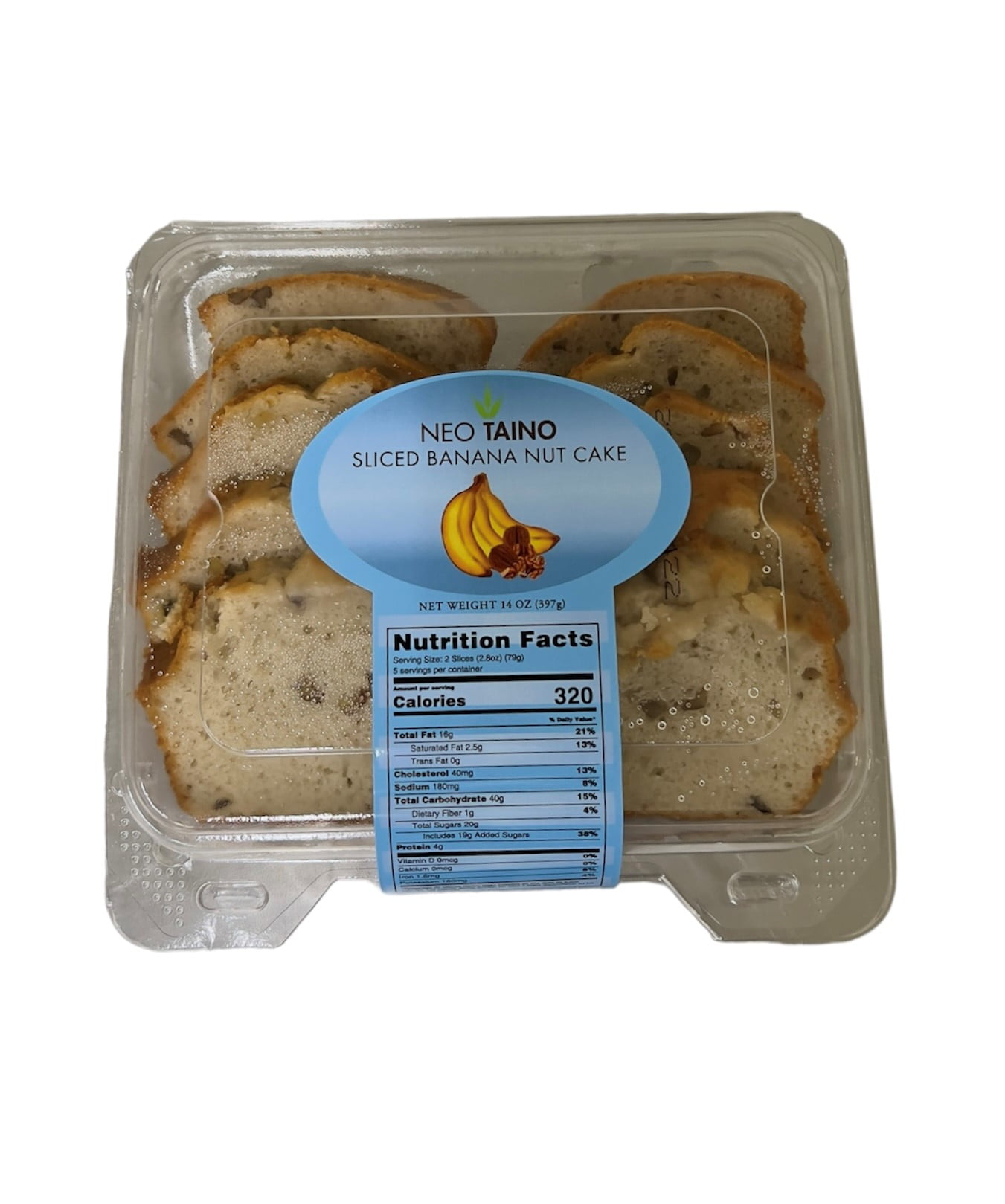 Neo Taino, Banana Nut Sliced Square Cakes, Shelf Stable, 14 oz  (397g), 10 Count, Plastic Tray
