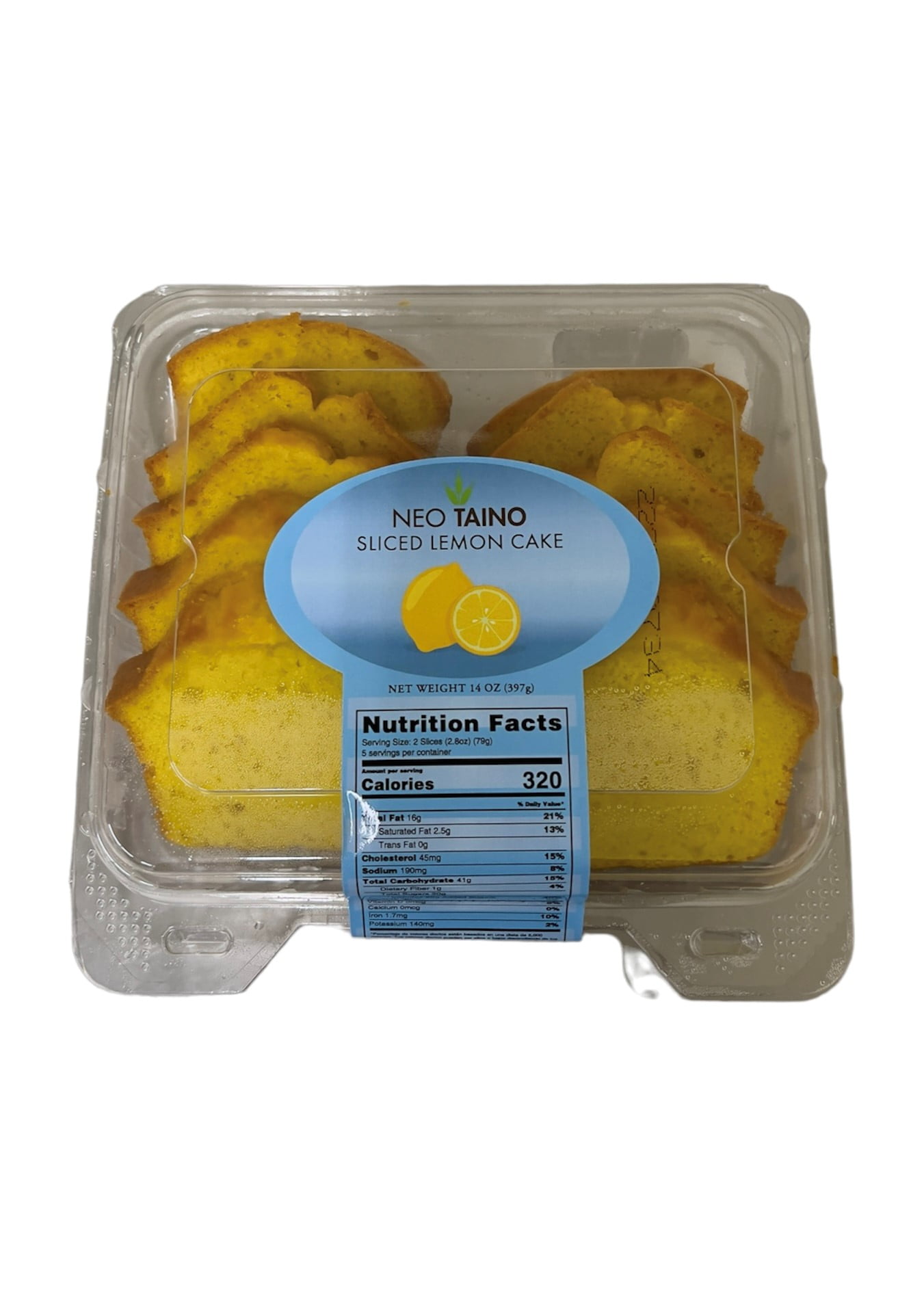 Neo Taino, Lemon Sliced Cake, Net Weight 14 oz (397g), 10 Count, Plastic Tray, New