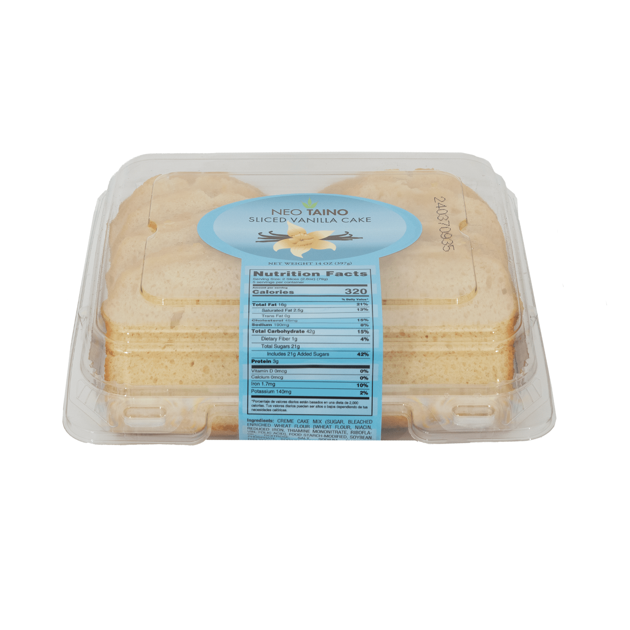 Neo Taino, Vanilla Crème, Sliced Cake, 14 oz (397g), Regular Size, 10 Count, Plastic Tray, New