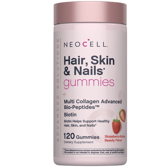 Hair Skin and Nails Gummies | 120 Count | with Multi Collagen Bio-Peptides | by NeoCell