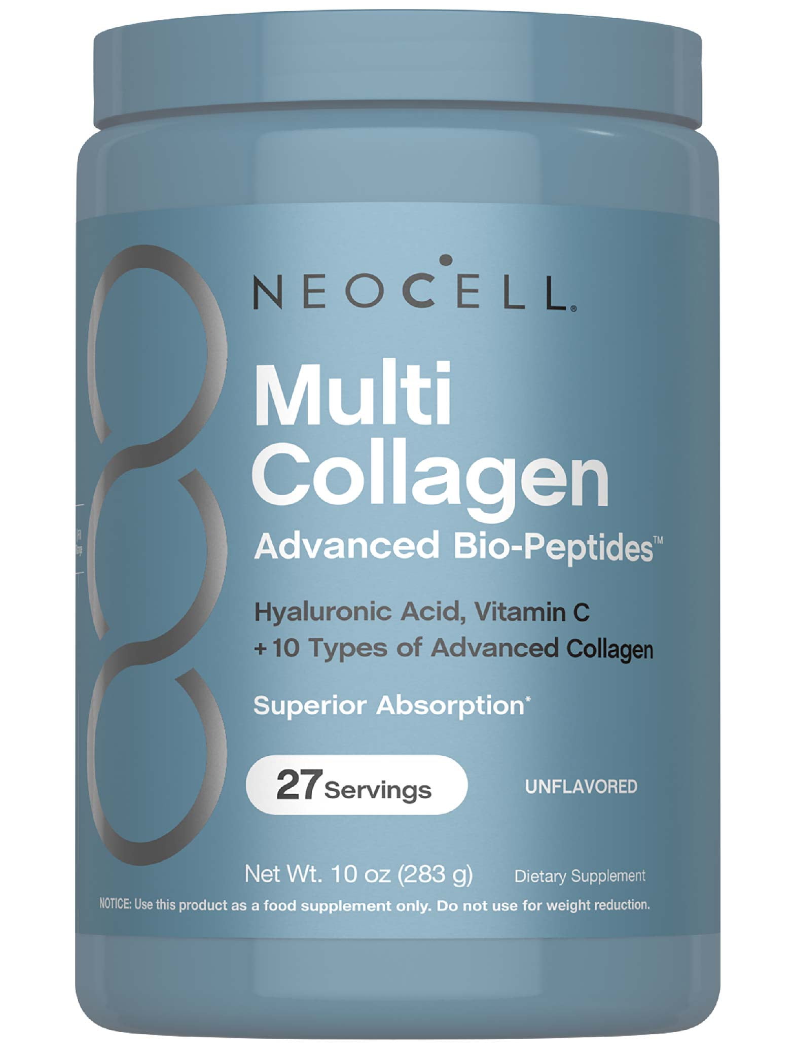 Multi Collagen Bio-Peptides Powder | 22oz with Hyaluronic Acid and Vitamin C | Grass fed Protein Supplement | by NeoCell