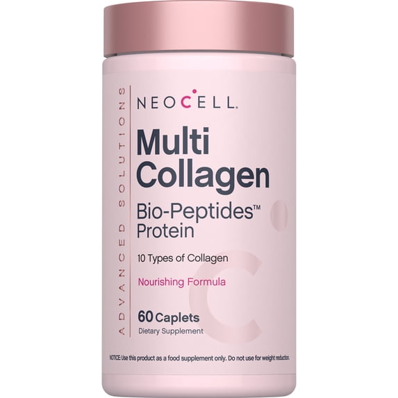 NeoCell Advanced Multi Collagen Rose Caplets for Hair, Skin & Nails Support, 60 Count