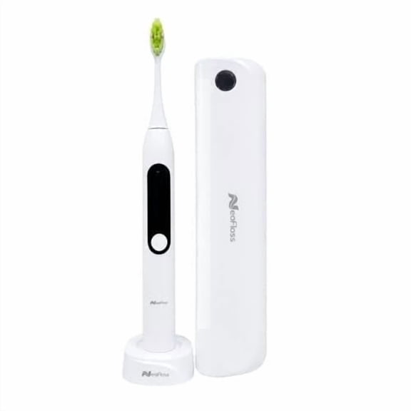NeoFloss SmilePro Elite UV Sonic Electric Toothbrush with UV-C Sanitizing Case, 5 Cleaning Modes, 3 Intensity Levels, Wireless Charging, 2-Min Smart Timer, Long Battery Life, White