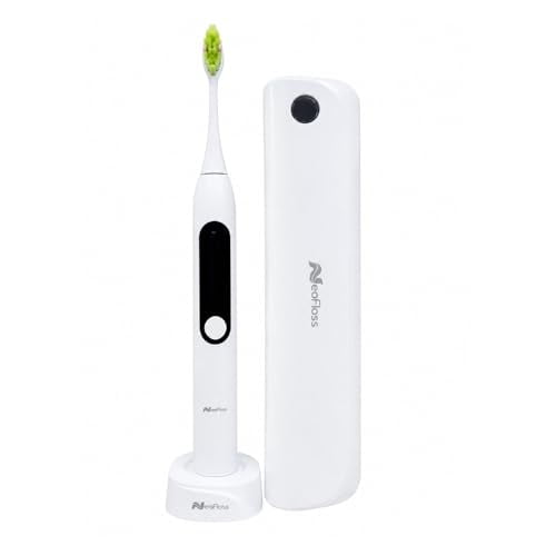 NeoFloss SmilePro Elite UV Sonic Electric Toothbrush with UV-C Sanitizing Case, 5 Cleaning Modes, 3 Intensity Levels, Wireless Charging, 2-Min Smart Timer, Long Battery Life, White