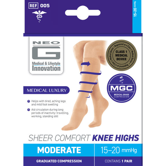 Neo G Sheer Compression Socks 15 - 20mmHg Comfort Knee Highs Large