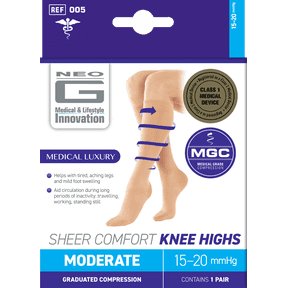 Neo G Sheer Compression Socks 15 - 20mmHg Comfort Knee Highs Large