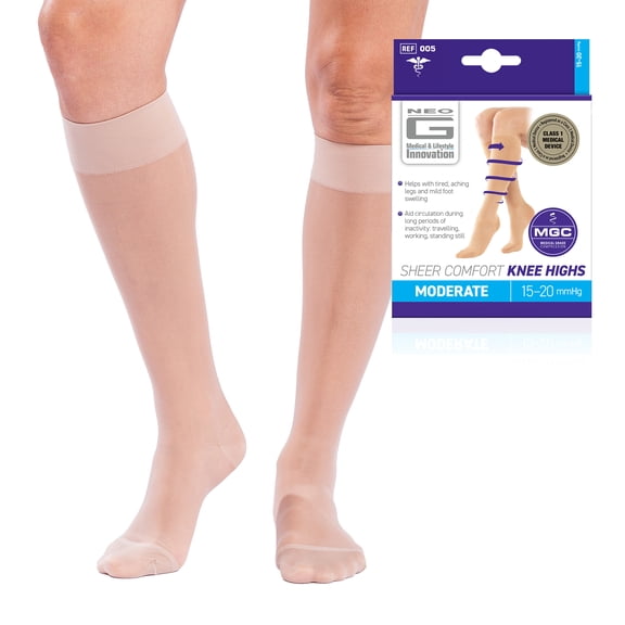Neo G Sheer Comfort Knee Highs 15-20mmHg Medium, Tan