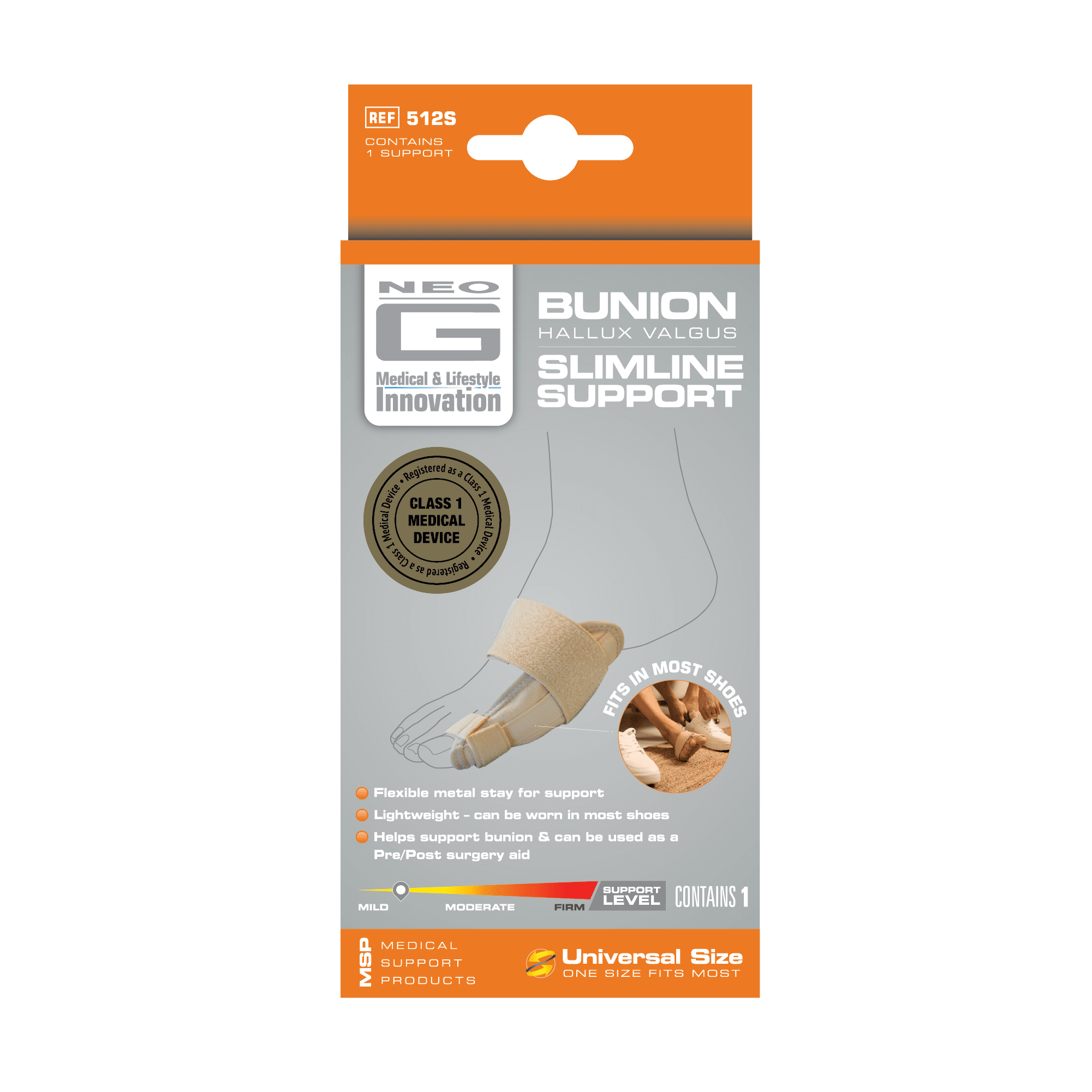 Neo G Slimline Bunion Support with Flexible Metal Stay, Breathable Material, Lightweight Design FSA/HSA Eligible