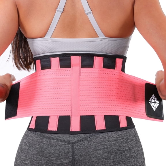 NeoHealth Adjustable, Flexible Back Support Belt for Lower Back Pain, Pink, M