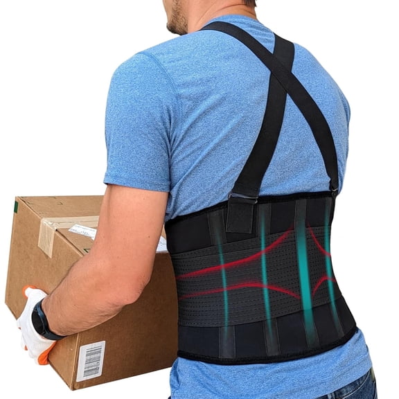 NeoHealth Lumbar Support Belt with Suspenders, 3XL, Black