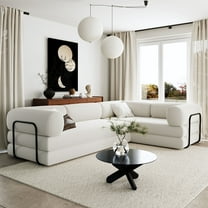 NeoKo L Shape Corduroy Fixed Frame and Folding Convertible Sleeper Sofa Bed Sectional Sofa, Beige