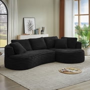 NeoKo Modern Corduroy Oversized and Curved Arm Curved Sectional Sofa with Chaise and Cushions
