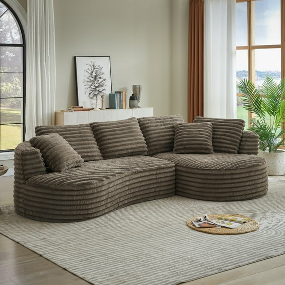NeoKo 121" Curved Sectional Sofa with Chaise, Oversized L Shaped Couch in a Box with Curved Arm & Cushions, Cloud Sofa for Living Room Bedroom, Modern, Corduroy, Overstuffed, No Assembly