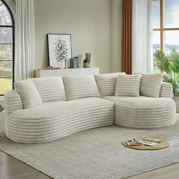 NeoKo 121" Curved Sectional Sofa with Chaise, Oversized L Shaped Couch in a Box with Curved Arm & Cushions, Cloud Sofa for Living Room Bedroom, Modern, Corduroy, Overstuffed, No Assembly