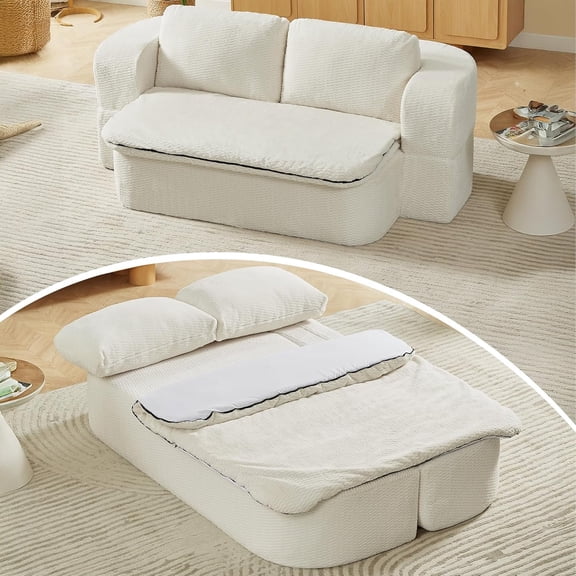 NeoKo Modern Foam 2-in-1 Convertible and Folding Futon Sofa Bed with Multifunctional Blanket and Pillows