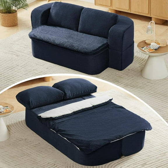 NeoKo 2-in-1 Convertible Compression Sofa, Modern Folding Futon Floor Foam Compression Sofa Bed with Multifunctional Blanket and Pillows, Suitable for Living Room, Bedroom, No Assembly Required.