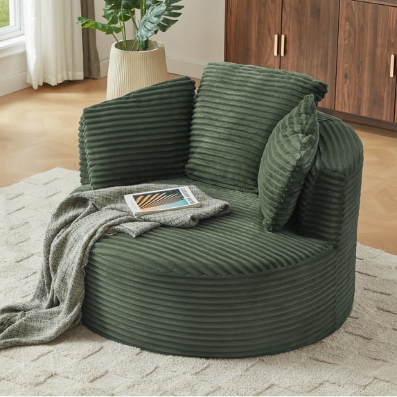 NeoKo 49" Modern Comfortable Single Round Sofa,Boneless Compressed Round Chair,Corduroy with Upholstered Back for Comfortable Reading Chair,Suitable for Living Rooms and Apartments,Green