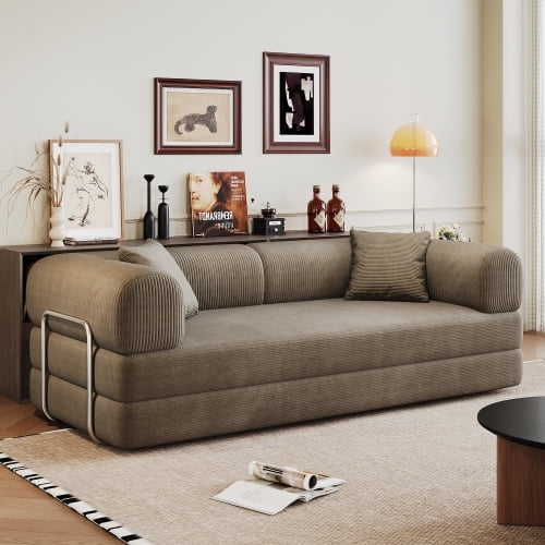 NeoKo 78''Convertible Floor Sofa Bed, Memory Foam Couch with Pillow Back Support Armrest, Corduroy Modular Sectional Boneless Couch for Living Room, Apartment, No Assembly Required, Camel