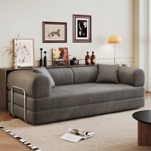 NeoKo 78''Convertible Floor Sofa Bed, Memory Foam Couch with Pillow Back Support Armrest, Corduroy Modular Sectional Boneless Couch for Living Room, Apartment, No Assembly Required,Grey