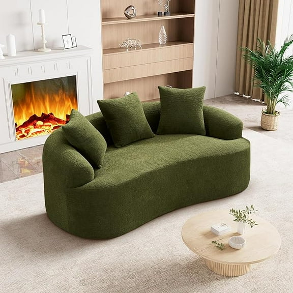 NeoKo Loveseat Sofa for Living Room, 65" Modern Chenille Boneless Couches, 30D Sponge Deep Seat Curved Cloud Floor Couch with 3 Throw Pillows for Small Spaces, No Assembly Needed, Antique Green