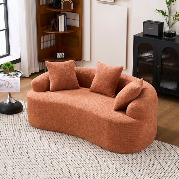 NeoKo Loveseat Sofa for Living Room, 65" Modern Chenille Boneless Couches, 30D Sponge Deep Seat Curved Cloud Floor Couch with 3 Throw Pillows for Small Spaces, No Assembly Needed, Coral Pink